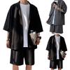 JK Suit Solid Color Loose Design Two Pieces Trendy Men Coat Shorts Suit for Daily Life