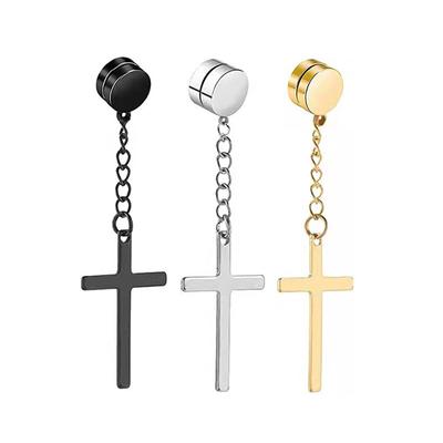 Unisex Chain Barbell Tassel Iron Sucking Cross Dangle Earrings