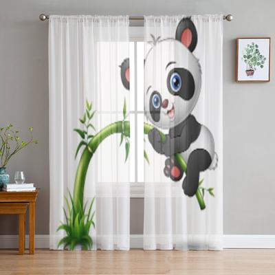 Cute Baby Panda Tree Bamboo Sheer Curtains For Bedroom Living Room Tulle Curtains For Kitchen Window Voile Curtains