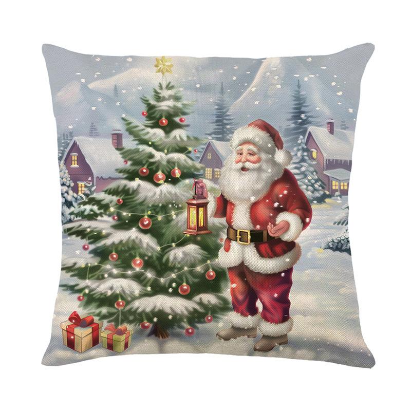 

Christmas Printed Pillowcase Imitation Linen Sofa Decorative Cushion New Santa Claus Pillowcase 45 * 45Cm (without pillow core)