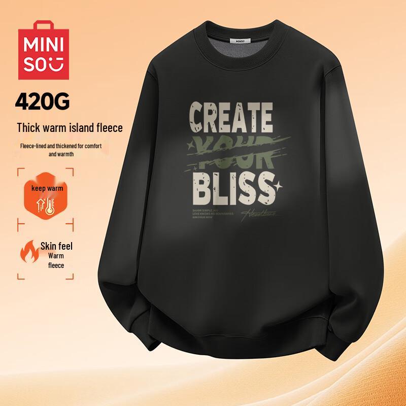 

MINISO Men s Fleece Lined Crew Neck Sweatshirt M