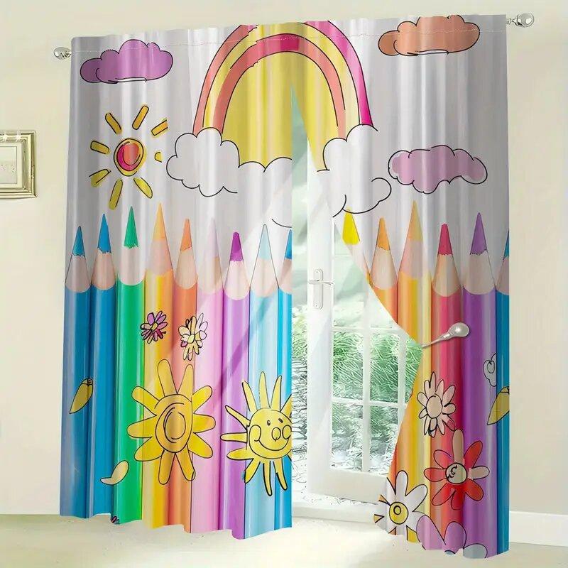 Colorful Pencils Sunflowers Pole Bag Curtains Bedroom Kitchen Decoration Home Living Room Curtain For Made Of Polyester