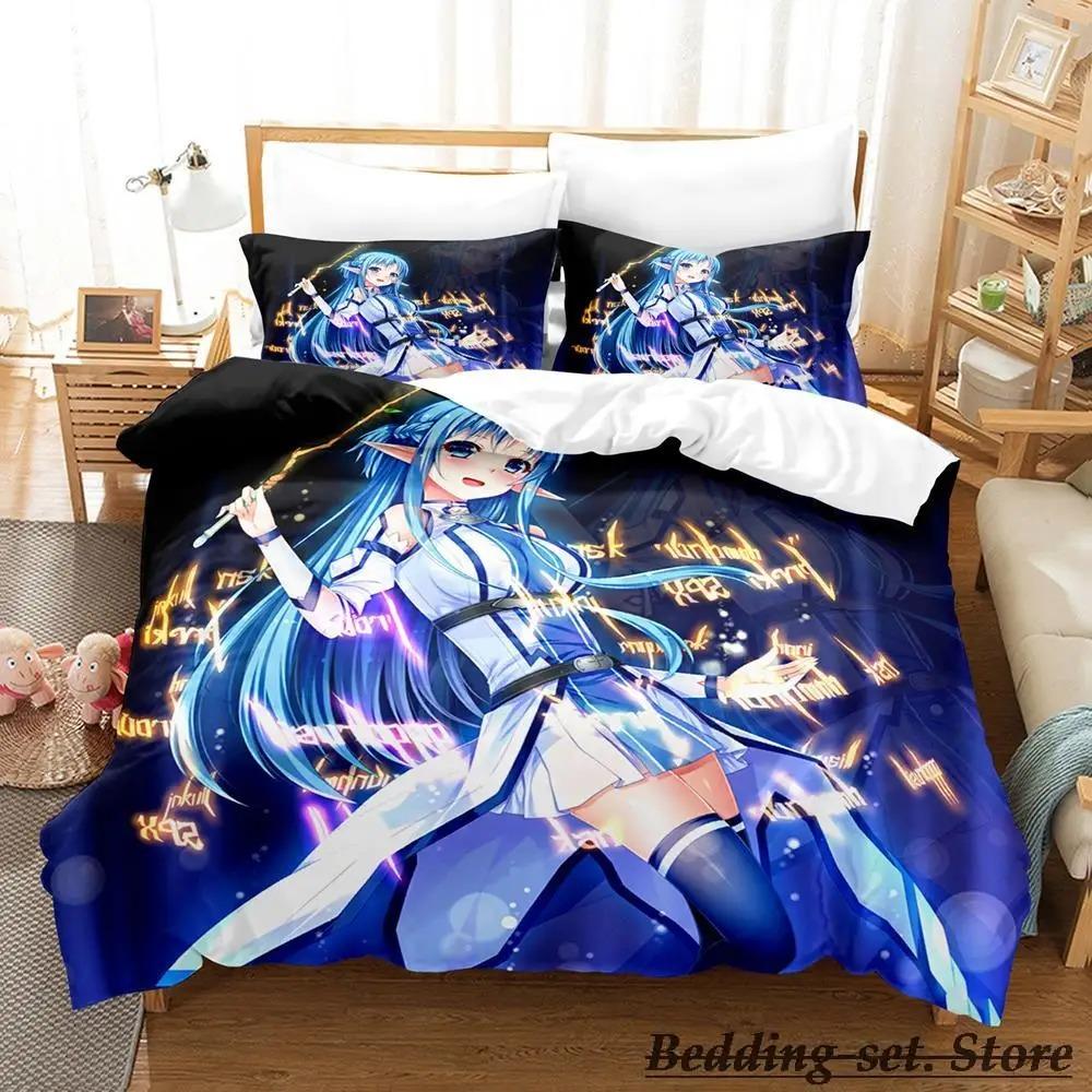 Sword Art Online II Bedding Set Cartoon Anime Three-piece Set Adult Kid Bedroom Duvetcover Sets 3D Kawaii Roupas De Cama