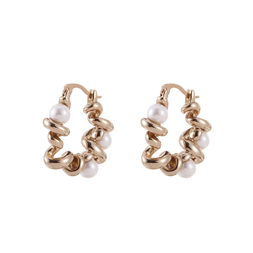 Gold Pearl Twisted Hollow Earrings for Women - Elegant and Stylish Accessory