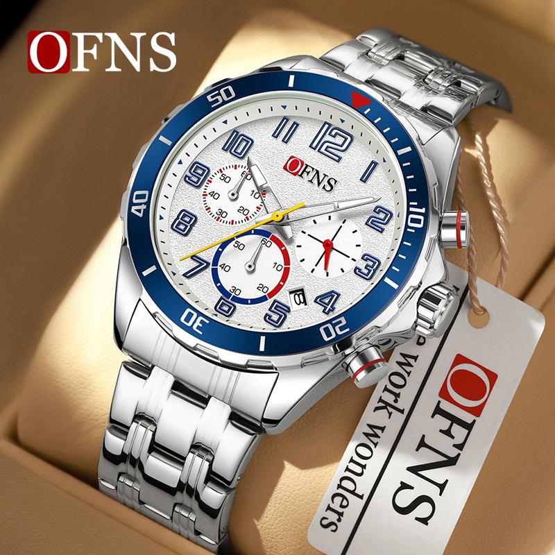 Oufanni Men's Quartz Watch with Silicone & Steel Straps, Waterproof, Calendar, and Small Seconds Hand