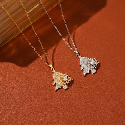Women's Rotatable Snowflake Christmas Tree Necklace: Titanium Steel, Micro-Pavé Diamonds, Fashion Clavicle Chain.