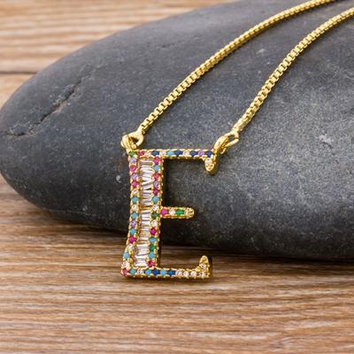 New Arrival Fashion Special Custom Design 26 Initial Letters Necklace Copper CZ Rainbow Pendant Best Family Name Jewelry Gift