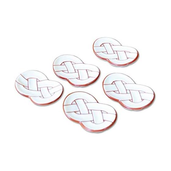 Arita Ware Chopstick Rests - Set of 5, Iwai Musubi Red Line Design, Festive & Elegant for Special Occasions