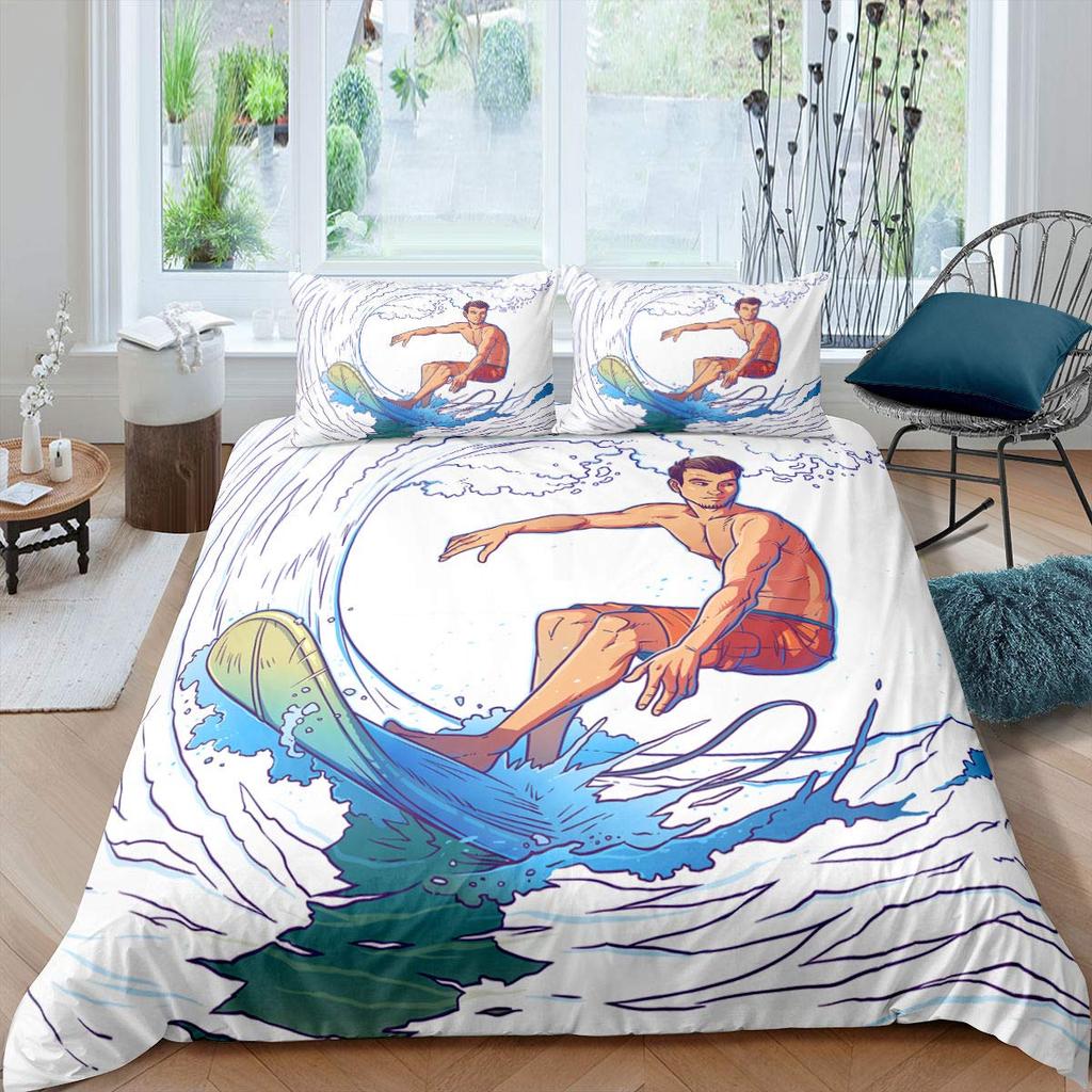 Surf Duvet Cover Set Beach Printed Hawaii Vacation Bedding Set For Adult Women Girl Tropical Botanical Polyester Comforter Cover