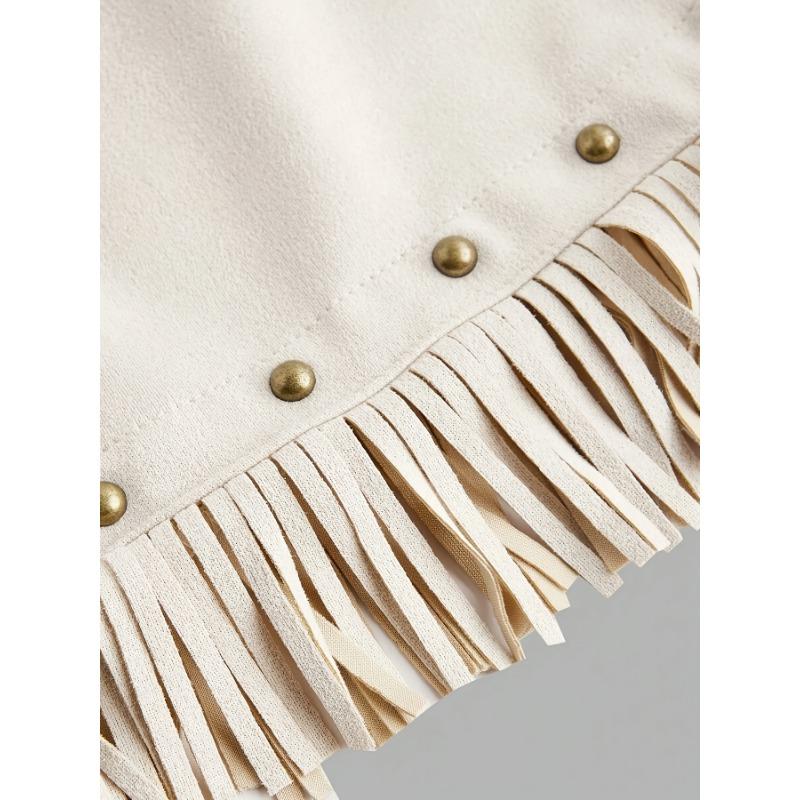 High-Waisted A-Line Tassel Hem Faux Suede Mini Skirt