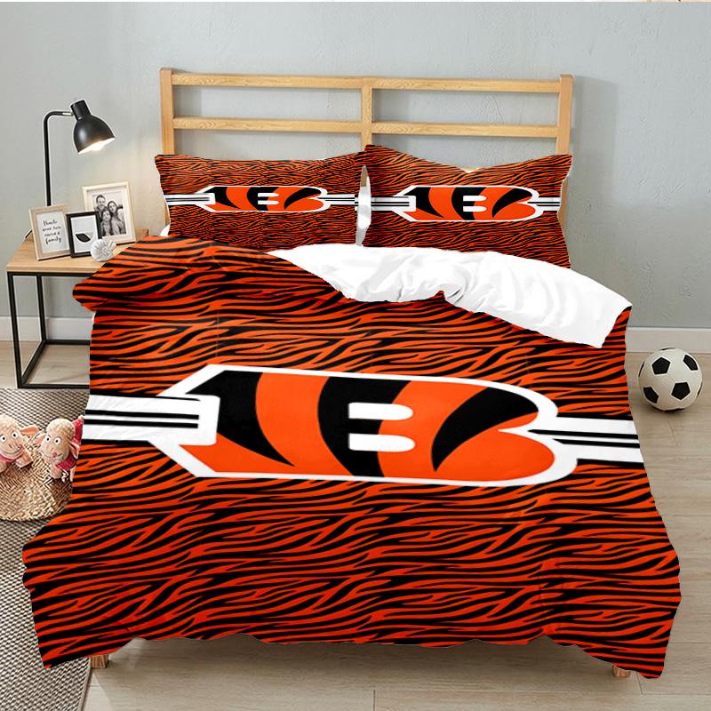 Bengals Team Logo Artwork 3pcs Bedding Set,Including 1pc Duvet Cover And 2pcs Pillowcases Perfect Gift for Christmas,Ideal for Bedroom, Dormitory