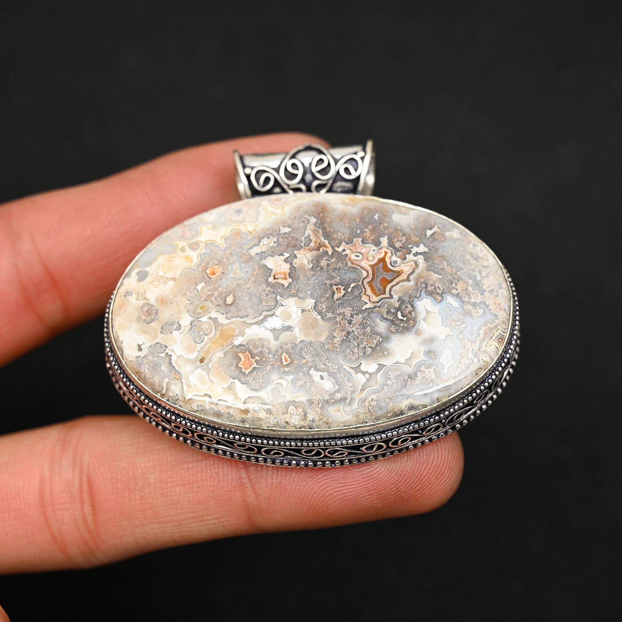 

Сумасшедший кружевной агат, драгоценный камень, ювелирное изделие из стерлингового серебра 925 пробы, подарочный кулон LK-26