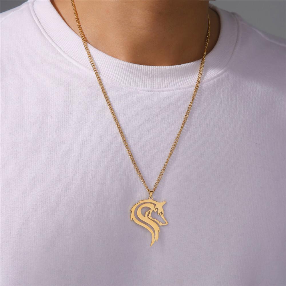 Ancient Fenrir Wolf Necklace Stainless Steel Pendant Tribal Jewelry Gift for Men and Women