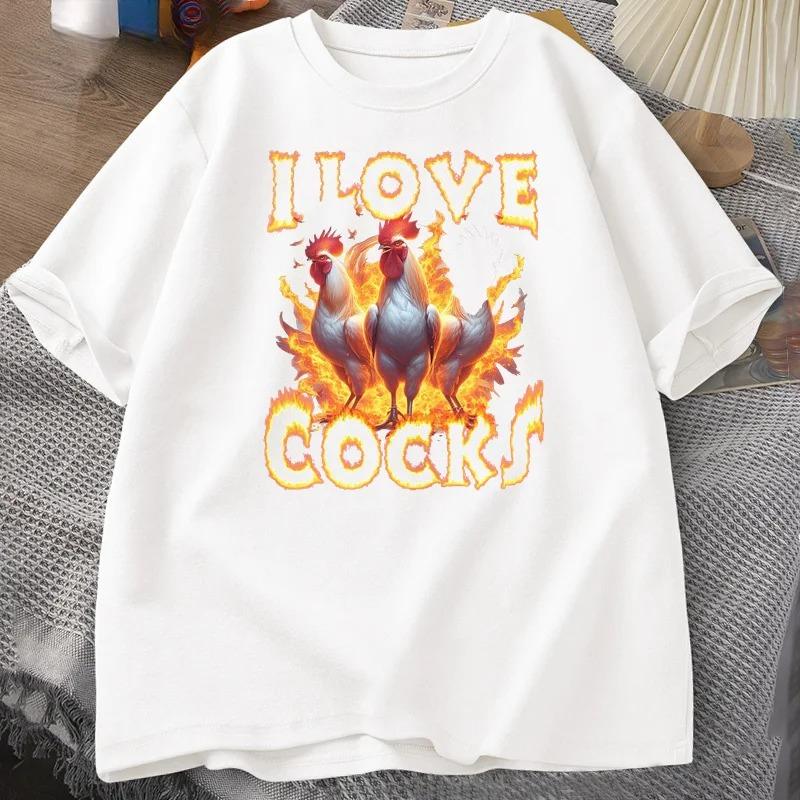 I Love Cocks Roosters Funny Meme T Shirt Women Funny Graphic Printed T Shrts Farmer Chicken Lover Women Casual Clothing