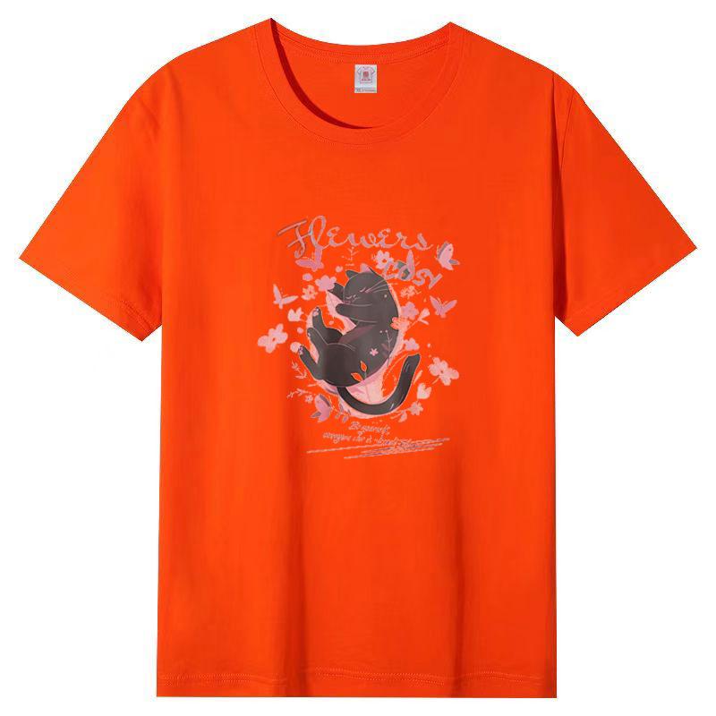 Bayan Yaz Popüler Kısa Kollu Tişört Pamuk Nefes Alabilir Bol Üst Baskılı Tişört Günlük