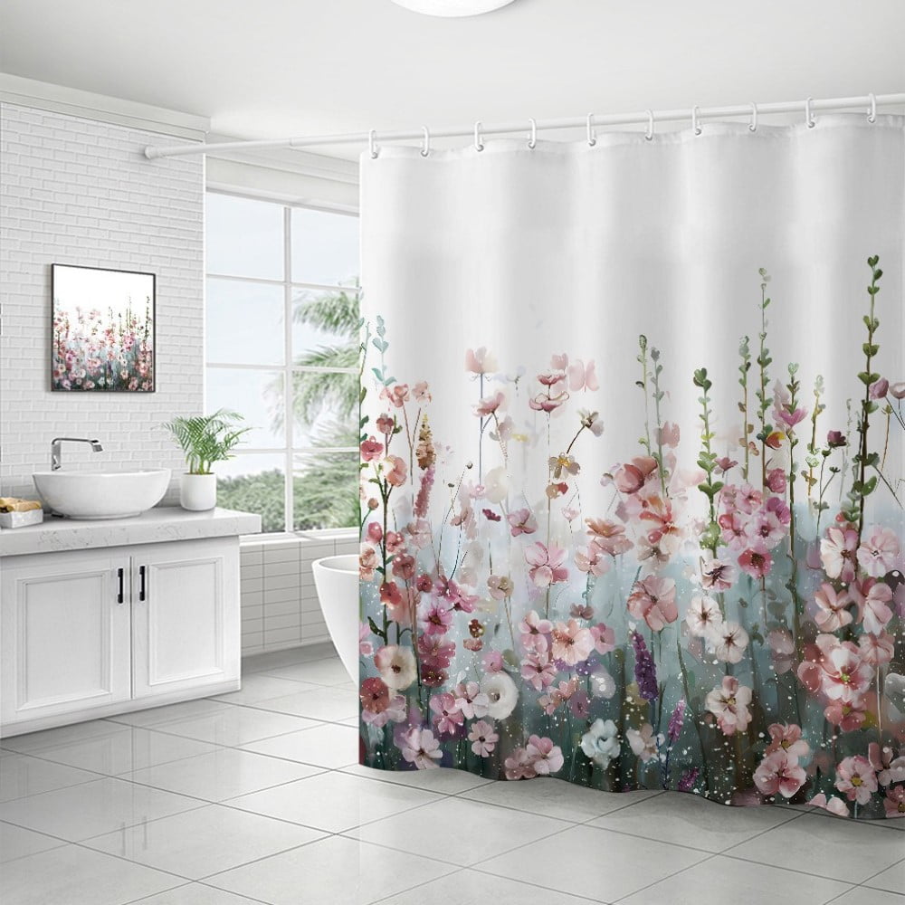 Elegant Watercolor Floral Bath Curtain - High-Quality Waterproof and Mildew-Proof Bathroom Decor for a Romantic Home Touch