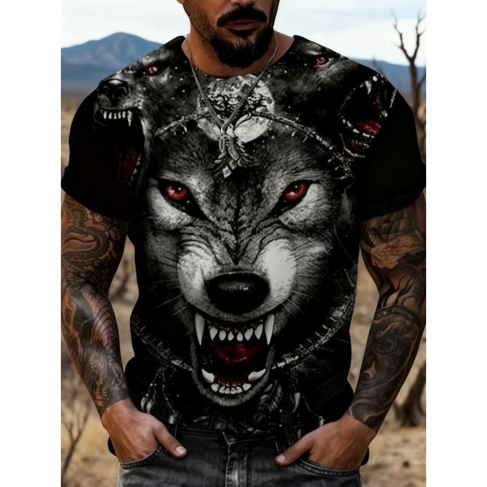 Summer fashion street short sleeved 3D digital printed animal men's T-shirt, oversized loose casual street hip-hop