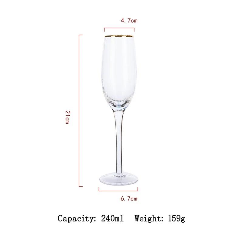 Golden Edge Vertical Striped Wine Glass Wedding Crystal Glass Goblet Champagne Glasses Transparent Vodka Whiskey Cup Beer Glass