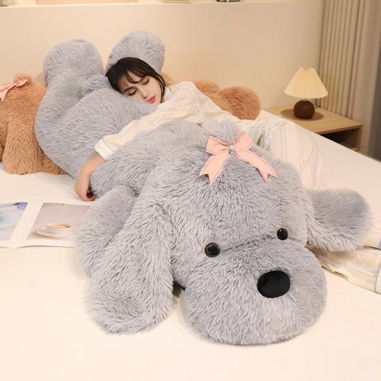 Jucărie de Pluș Câine Mare Drăguț Animal de Pluș Pernă cu Fundă 130/160cm Păpușă Câine Moale și Pufoasă pentru Copii Fete Pernă Mare Pufoasă pentru Sprijin la Pat