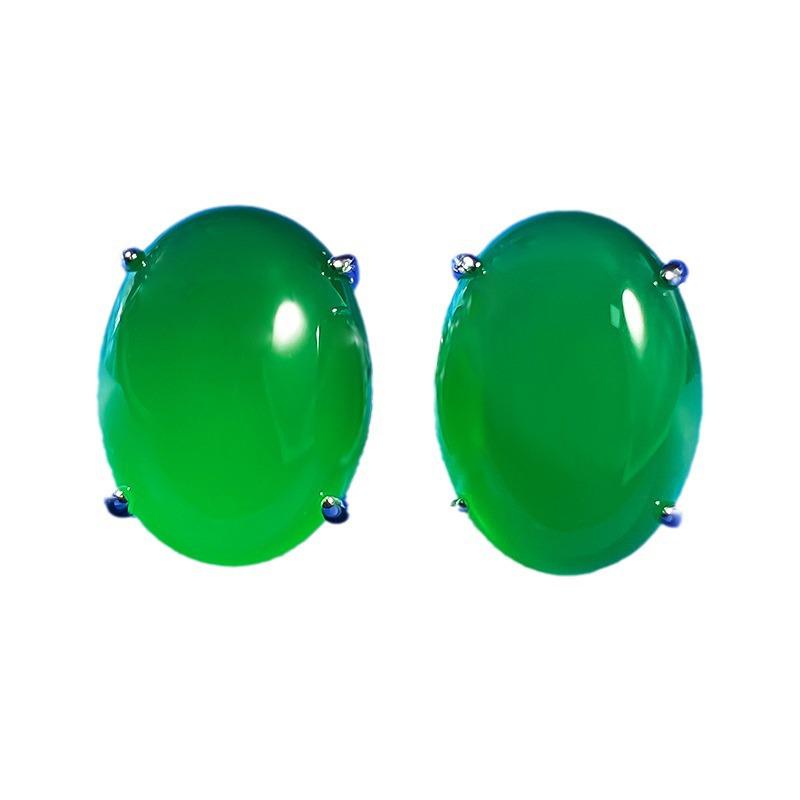 Luoxi Temple 2023 S925 Silver Stud Earrings with Diamond Inlaid Simulated Chalcedony - Goddess Evening Style