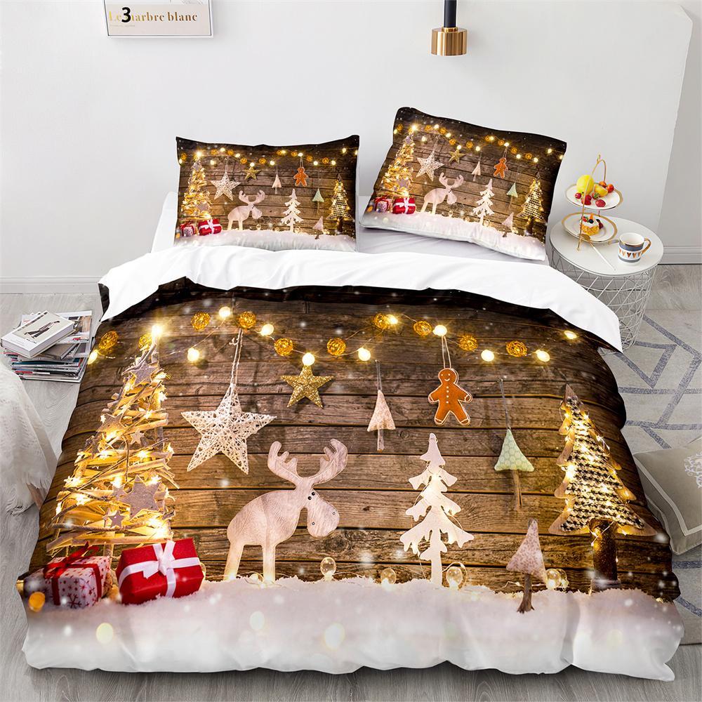 Christmas Duvet Cover Set King Queen Full Size Snowflake Gold Deer Pattern Holiday Bedding Set Polyester Comforter Cover for Kid