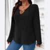 Autumn   Solid Color Plus Size Women's Elegant Fashion Blouse V-neck Pit Strip Long-sleeved T-shirt