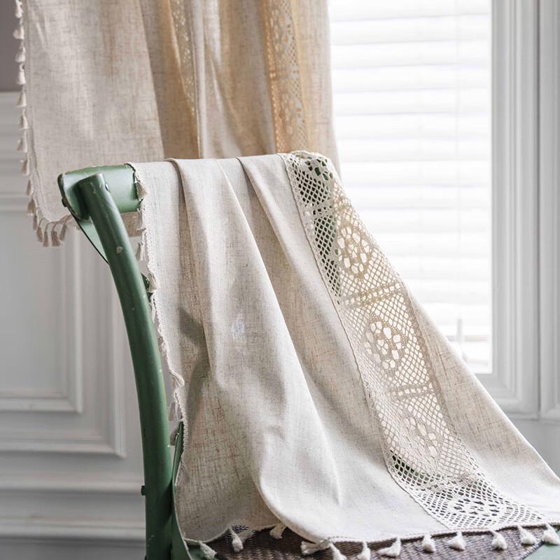 Jingga Beige Crochet Floral Rod Pocket Short Curtain