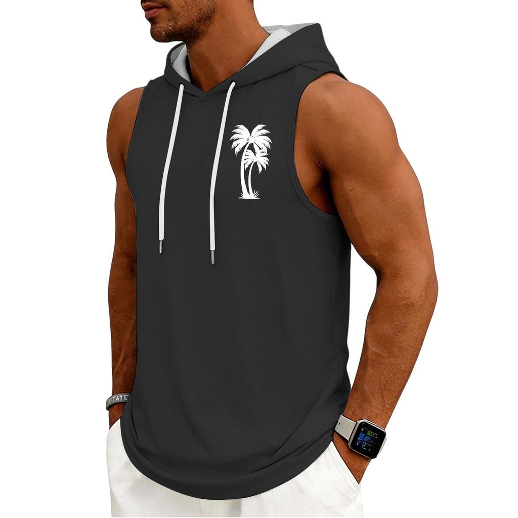 Men's Tank Top Gym Sleeveless Hoodie Shirt Washed Sports Muscle Shirts Fitness Vest With Hood