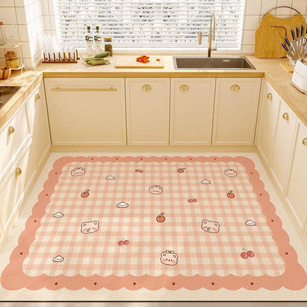 Pink Kitchen Carpet Waterproof Floor Mat Pvc Leather Carpets Non-slip Oil-proof Candy-colored Cute Sweet Home Decoration Rugs
