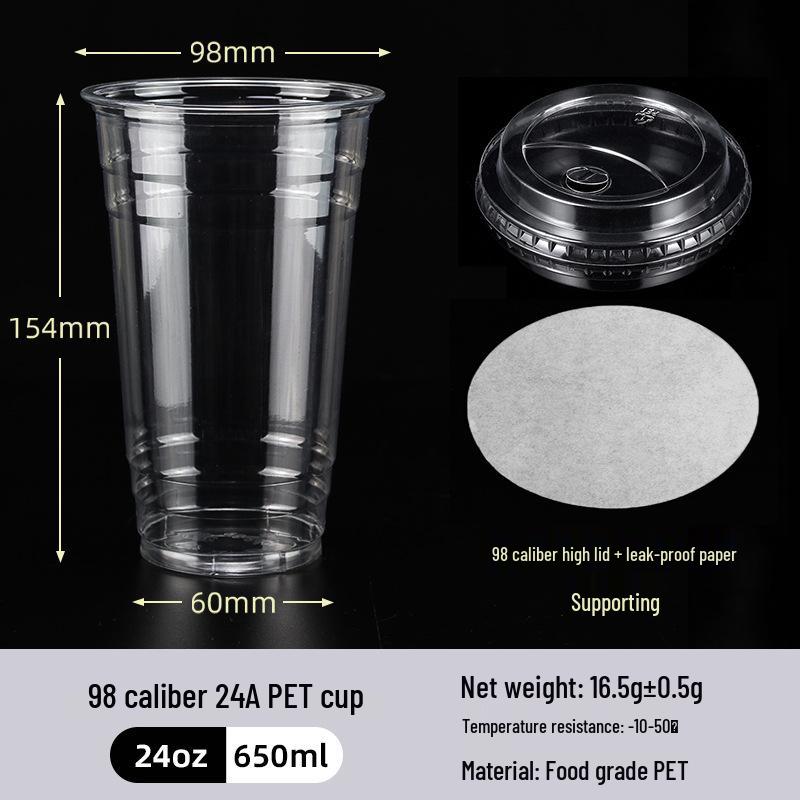 Disposable PET Plastic Cup with Lid - 98mm Caliber for Milk Tea, Coffee, Lemon Tea, or Iced Drinks