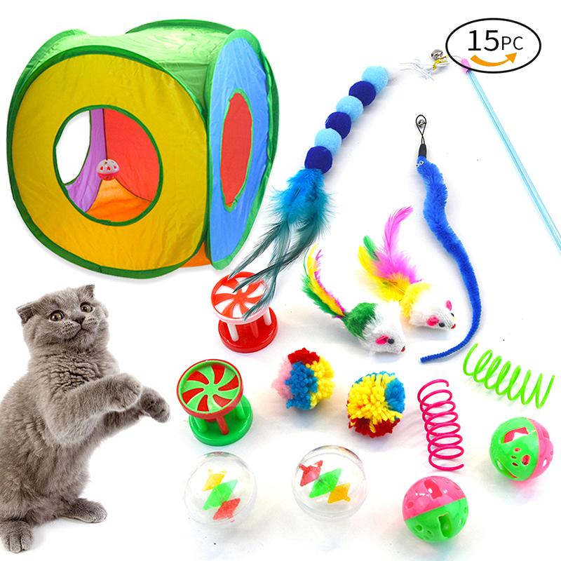 

Трансграничная игрушка для кошек Rainbow Fangtong Bell Ball Fun Cat Stick Hairball Mouse Spring Cat Tunnel Set 15-Piece