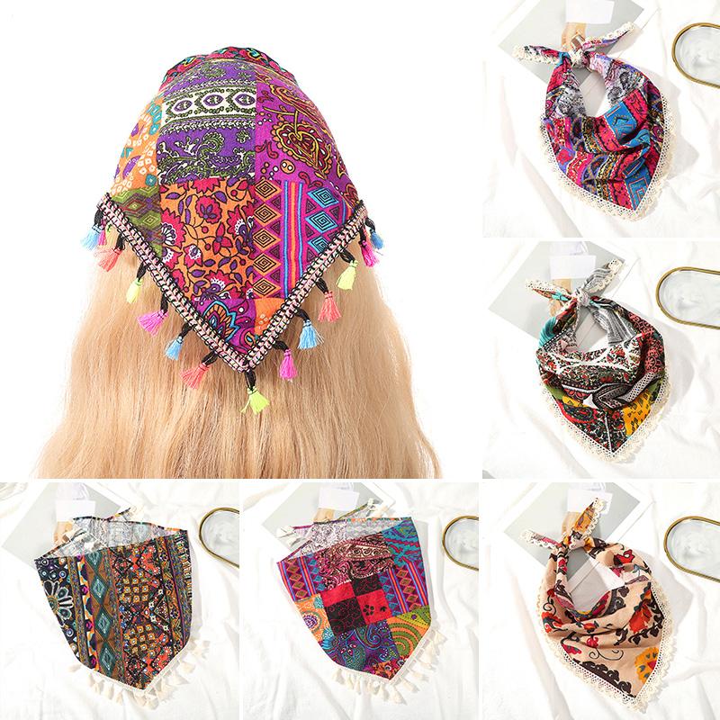

Женская бандана с кисточками, повязка на голову, эластичная кисточка, тюрбан с принтом, шарф для волос, треугольная повязка для волос, модная
