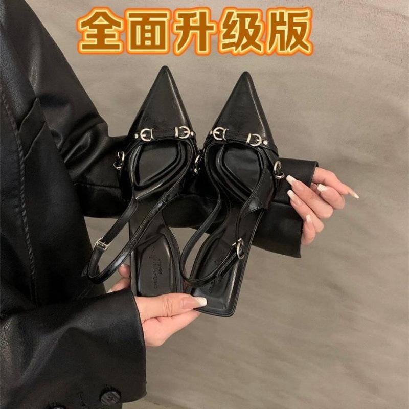 

French bag head high-heeled sandals shallow mouth spring 2025 new models rear empty thin heel temperament pointed single shoes women s shoes 34