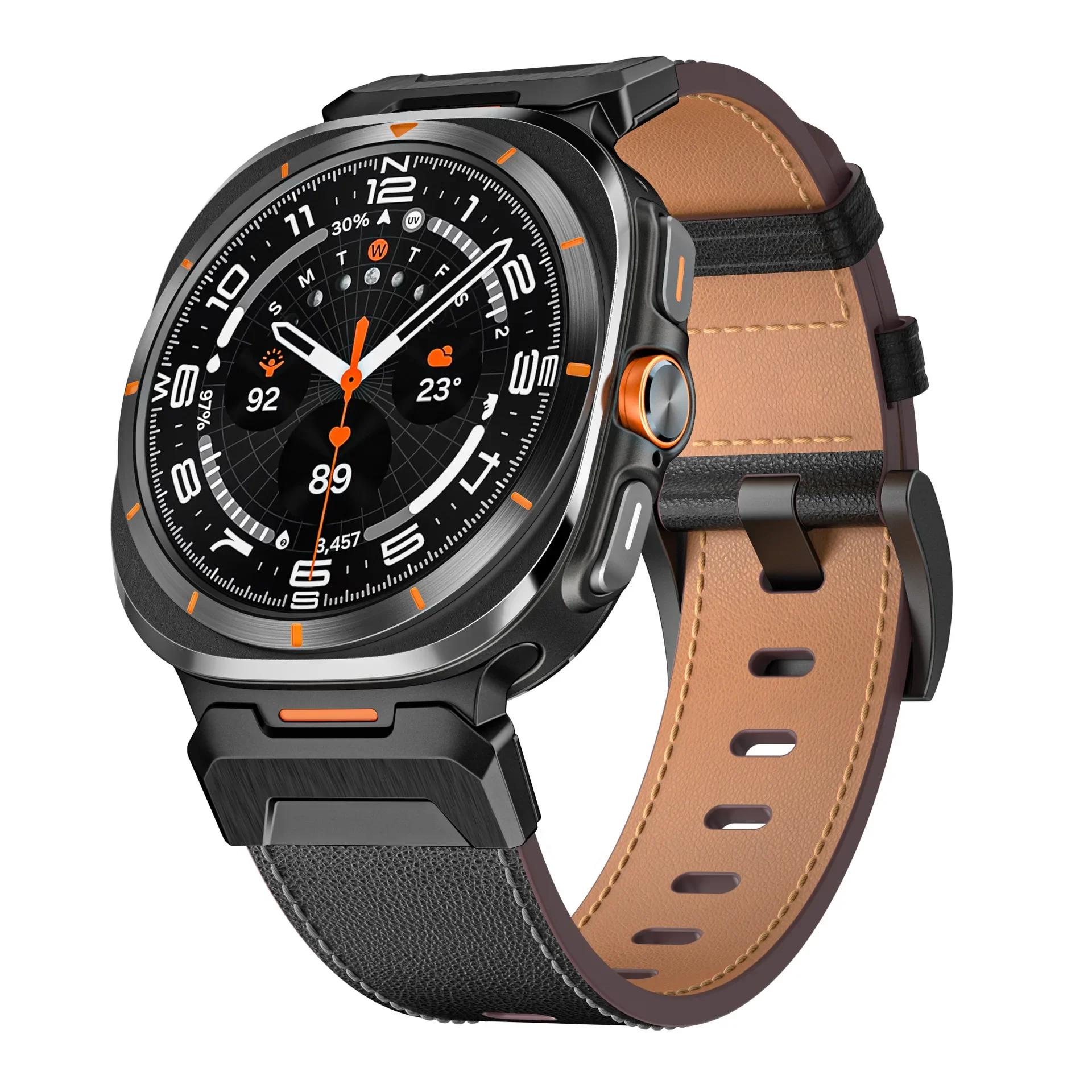 

Leather Strap for Samsung Galaxy Watch 7 Ultra 47mm Replacement Sport Bracelet for Galaxy Watch Ultra 47mm Band Accessories чорний