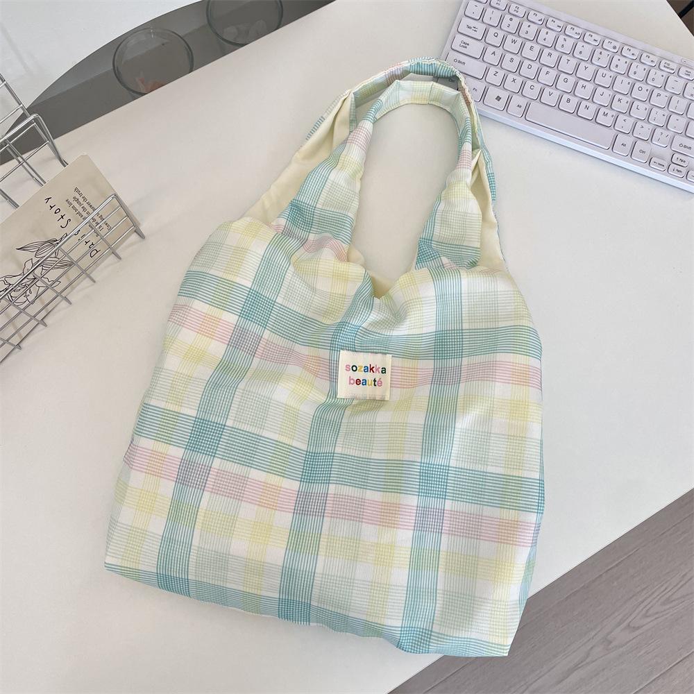 New Lazy Sweet Plaid Shoulder Shopping Bag Casual Commuter Vest Bag Tote Bag