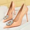 Fashion Women Pumps Patent Leather Snake Patterned Rhinestone High Heels 10 CM Stilettos Sexy Party Shoes Luxury Women Heels
