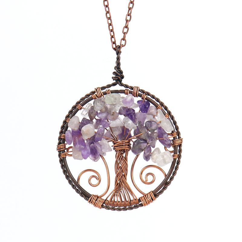 

Vintage Handmade Winding Natural Gravel Crystal Tree Of Life Fortune Tree Root Pendant N99