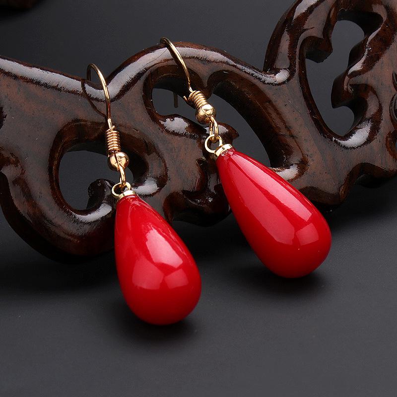 Chinese Style Red Water Drop Earrings for Bridal Wedding and Studio Photography Props