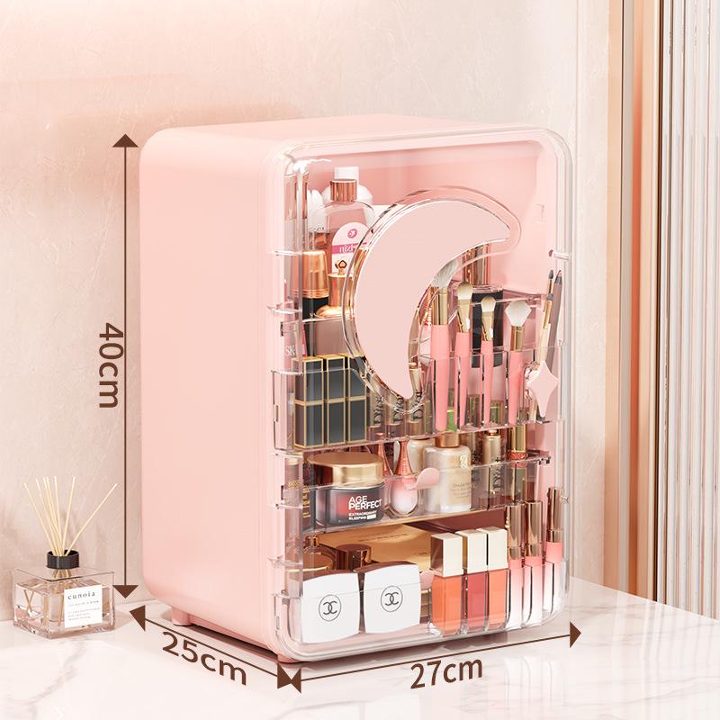 

Transparent Dustproof Cosmetics Organizer with Skincare and Lipstick Shelf As shown