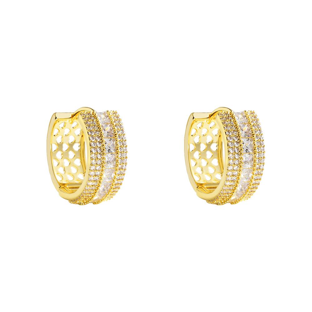 2026 New Micro-Paved Zircon Hoop Earrings Hollow Round Gold Plated Ear Buckles for Women