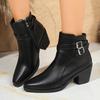 New Large Size Pointed Toe Chunky Heel Boots Women's British Style Side Zipper Chelsea Short Boots High Heel PU Mat