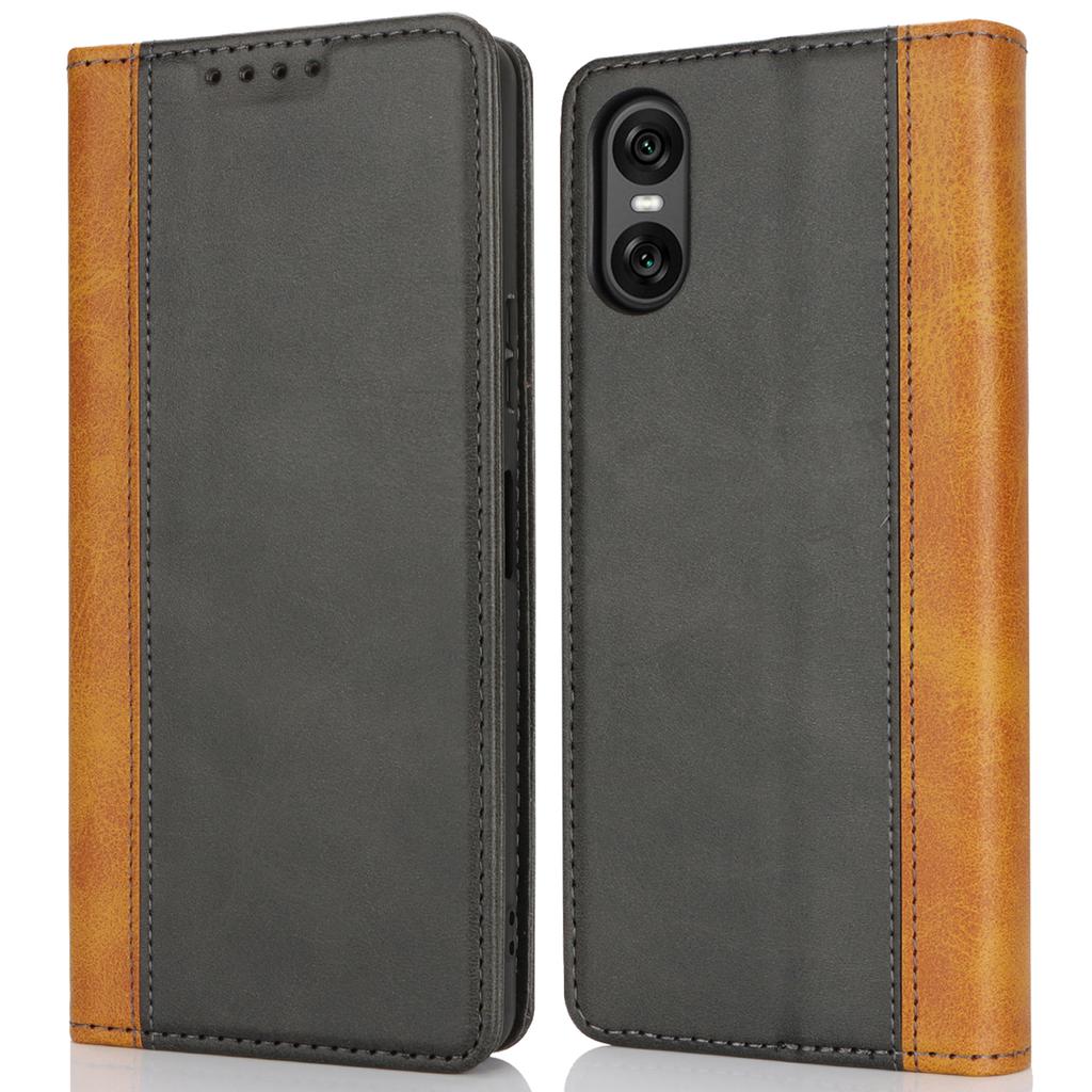 For Sony Xperia 10 VI Case Calf Texture 3 Card Slots Color Splicing Leather Phone Cover