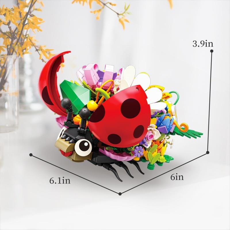470pcs MOC Flower Series Seven Star Ladybug Fleshy Building Block Toy