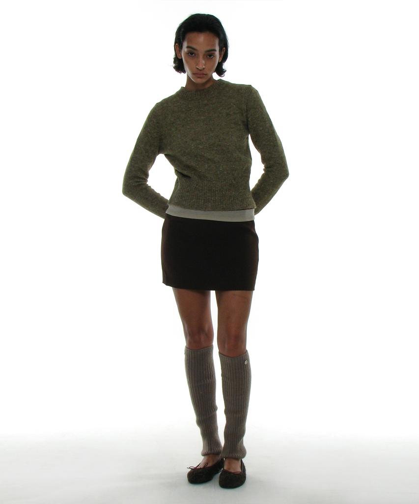 PARTIMENTO WOMEN Gradient Wide Rib Knit Crew Neck_Khaki Green