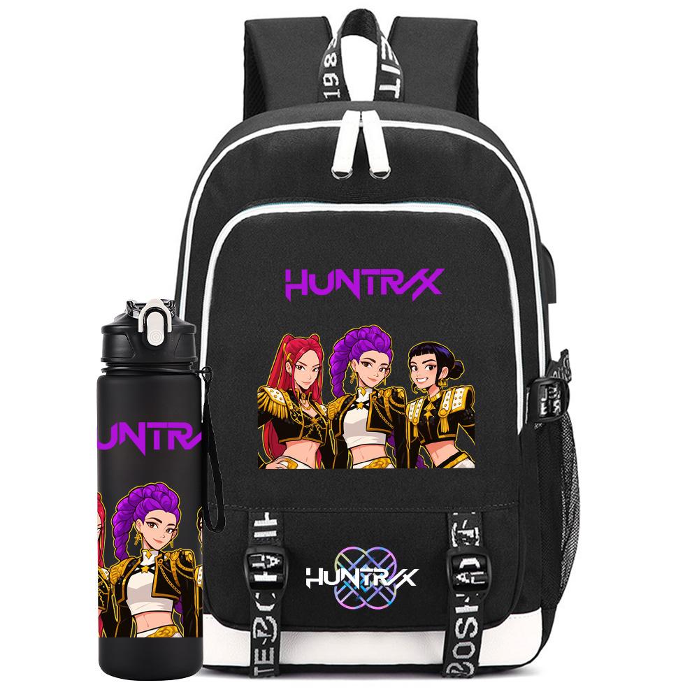 2 st/set K-pop Ryggsäck Stor Kapacitet Bokväska Med 750 ml Vattenflaska Laptop Elev Pojke Flicka Skolväska Vattentät Resväska Barnpresent Mochila