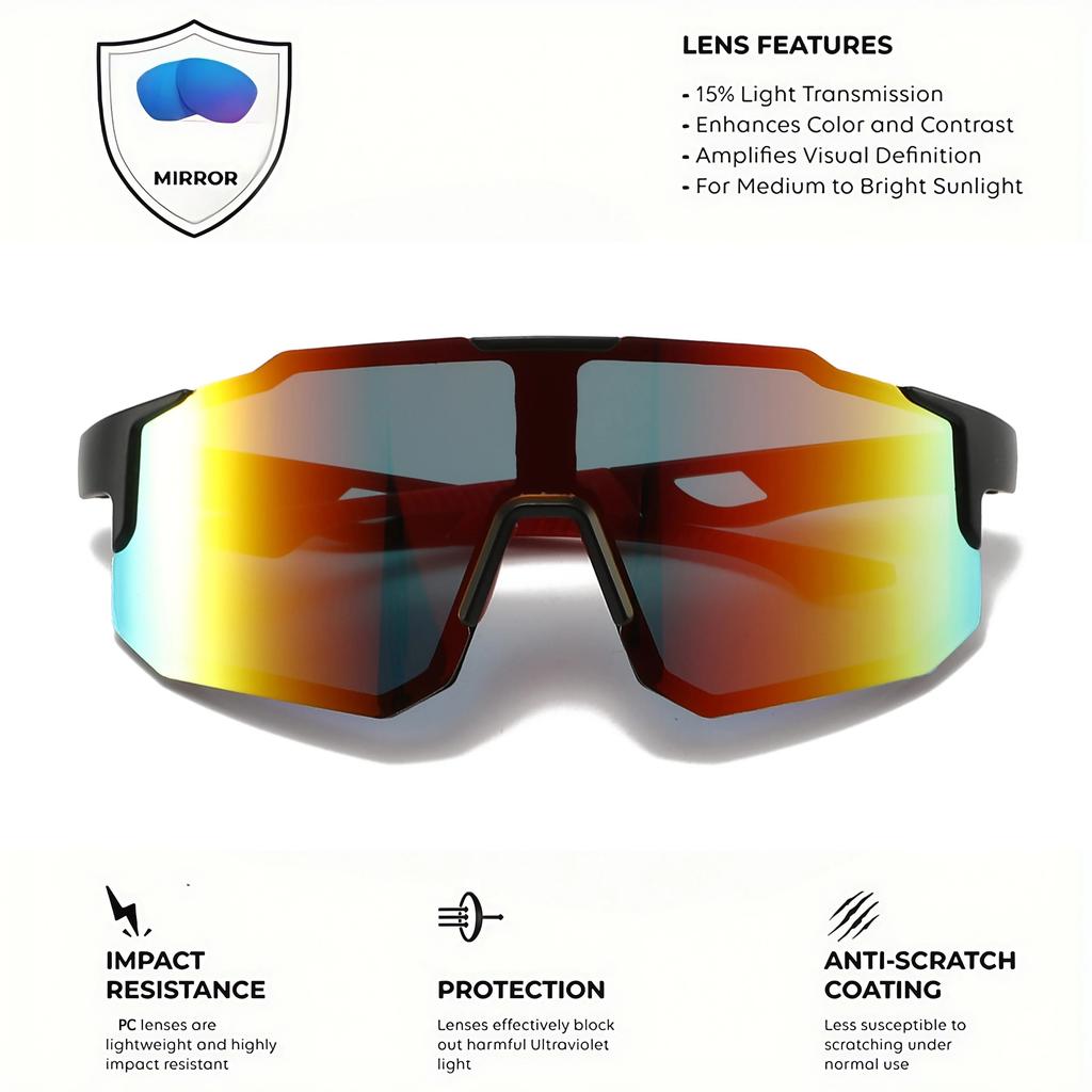 Übergroße Bunte Sportsonnenbrille Wraparound-Design UV400 Unisex Komfort Passform für Radfahren Wandern & Outdoor