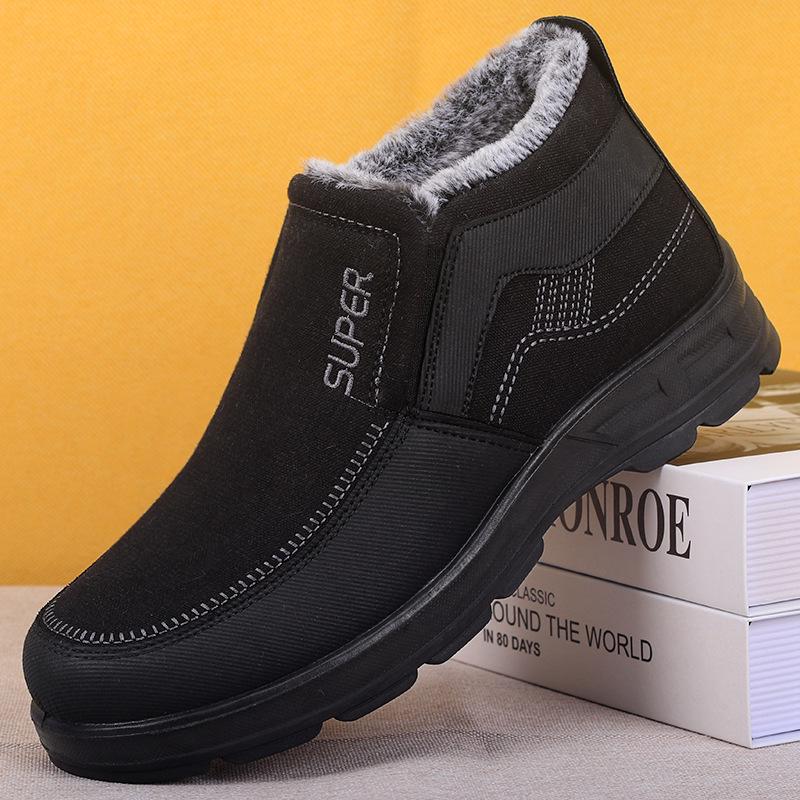 Men's Winter Polyurethane Thick Cotton Boots - Soft Sole, Warm Old Beijing Style for Elderly