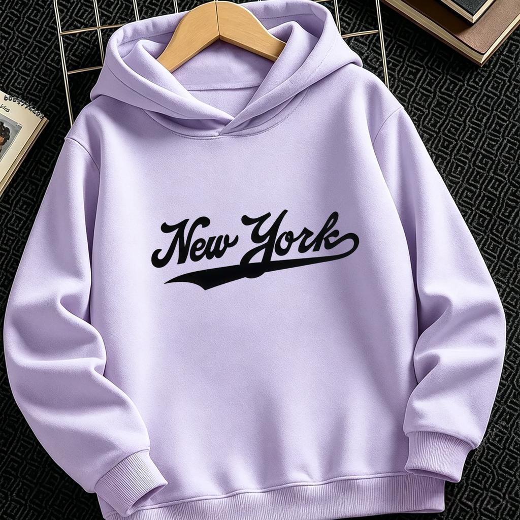 Vintage Letter New York Kids Hoodie Casual Loose Pullover Hooded Sweatshirt For Children