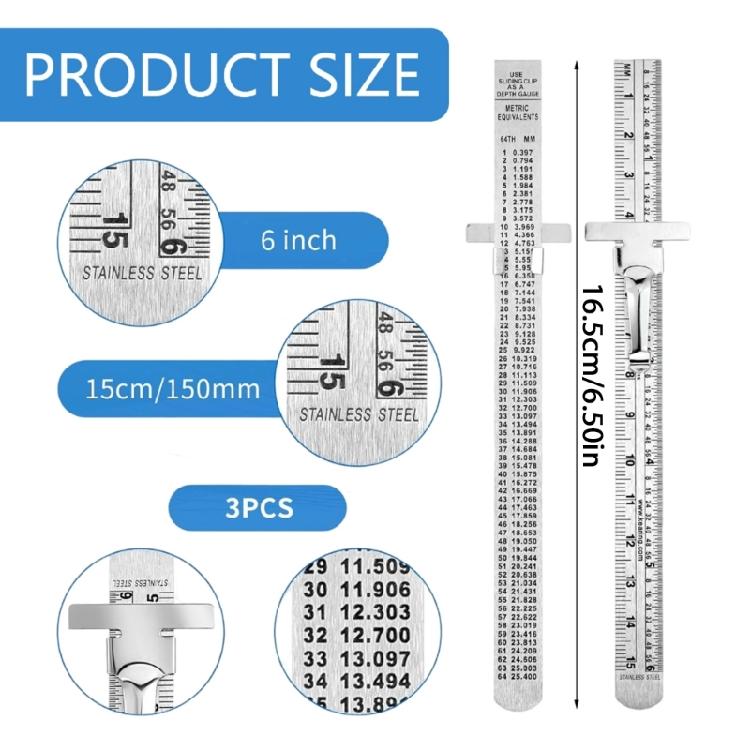 6pcs Pocket Ruler Metric Scale Ruler Stainless Steel 6Inch Machinist Ruler with Detachable Clip Pocket Ruler