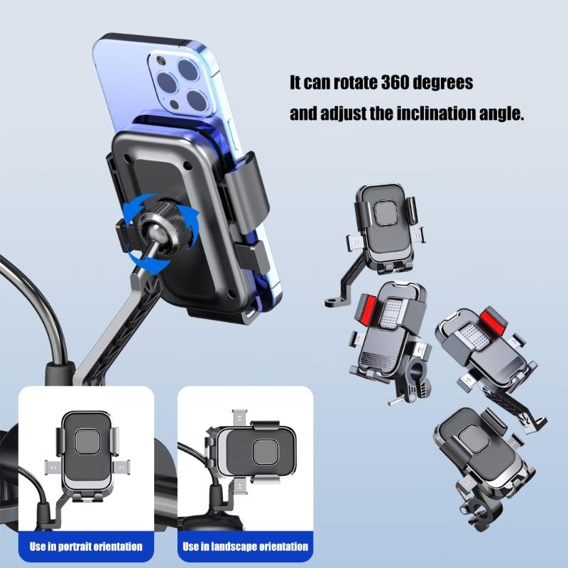 Motorcycle Handlebar/Rearview Mirror Mount Phone Holder Scooter Bike Phone Cradles 360 Degree Rotating Shockproof Stand